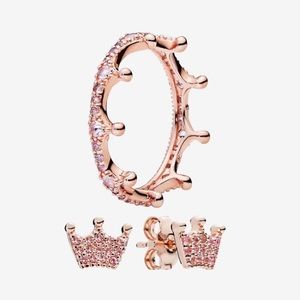 Sparkling Rose gold tiara Ring and earring set